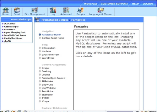 Fantastico Script Installer Screen